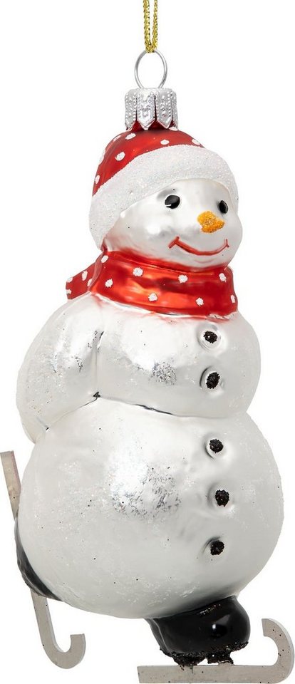 SIKORA Christbaumschmuck BS749 Schneemann auf Schlittschuhen Glas Figur Weihnachtsbaum Anhänger - Premium Line von SIKORA