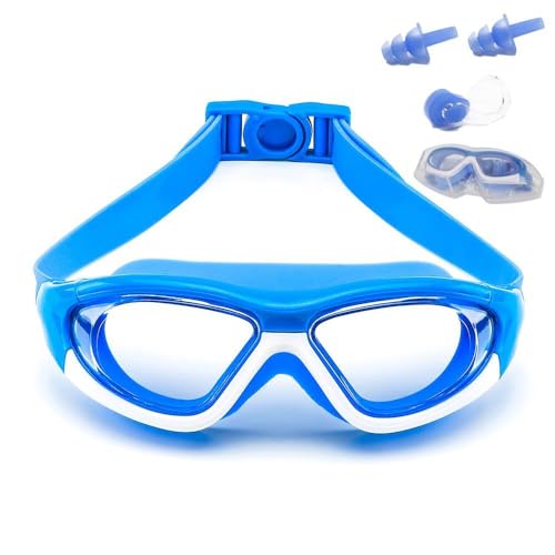 Schwimmbrille mit großem Rahmen, breite Sicht, für Kinder, Mädchen, Jungen (Alter 6–15 Jahre), hochwertige, polarisierte Kinder-Schwimmbrille, Tauchmasken, Anti-Beschlag, kein Auslaufen, UV-Schutz, von SIMAKARA