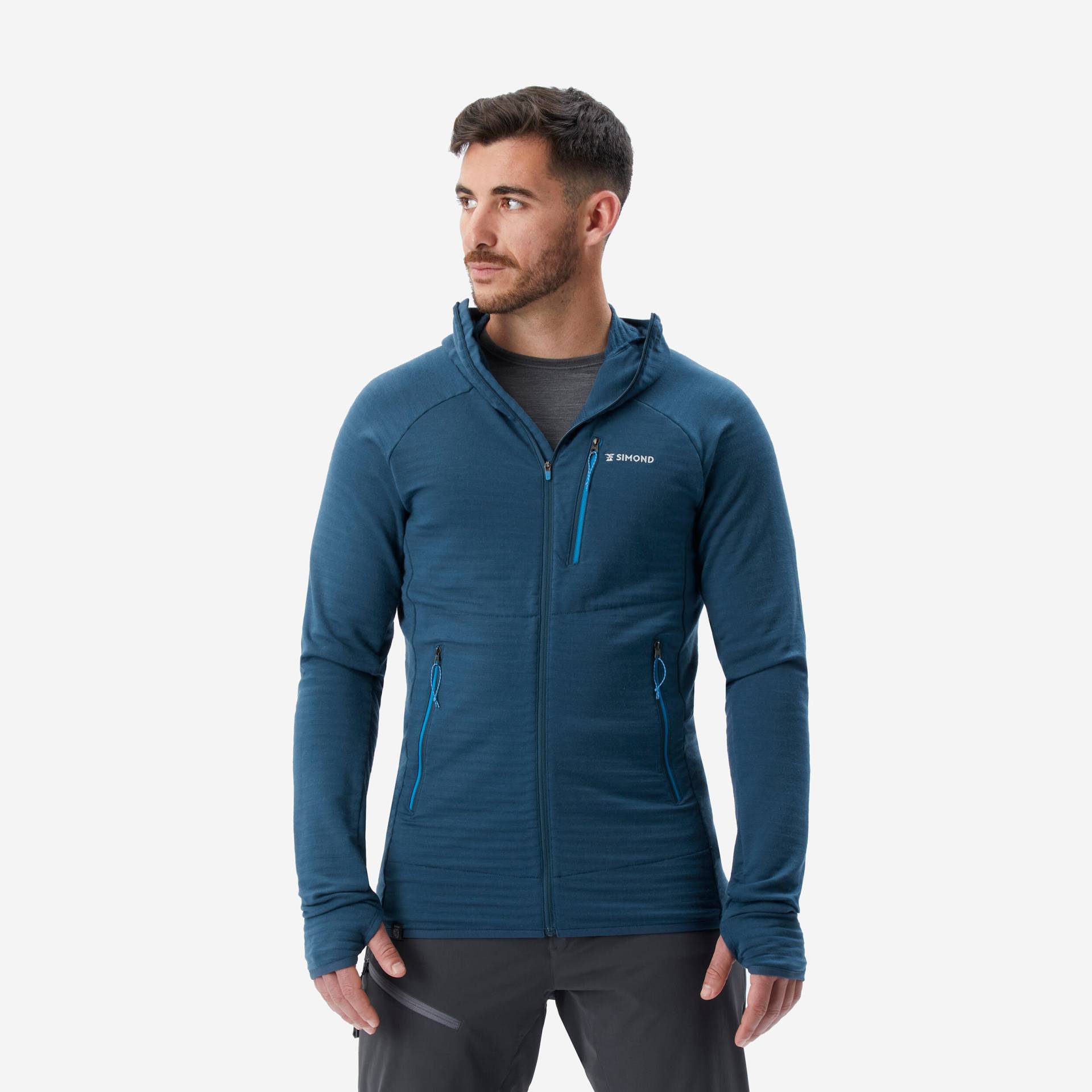 Herren Merinowolle Kapuzenjacke - Alpinism blau von SIMOND