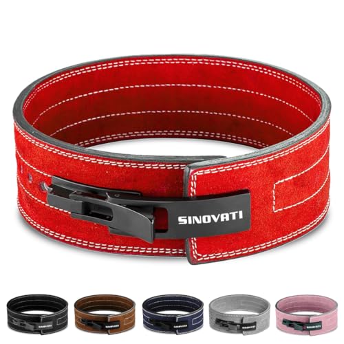 SINOVATI Premium Gewichthebergürtel KDK Gürtel aus Echtleder mit Schnalle, Weightlifting Lever Belt für Fitness Powerlifting Krafttraining Bodybuilding, 8.5cm / 10cm Höhe, Frauen und Männer (Rot, M) von SINOVATI