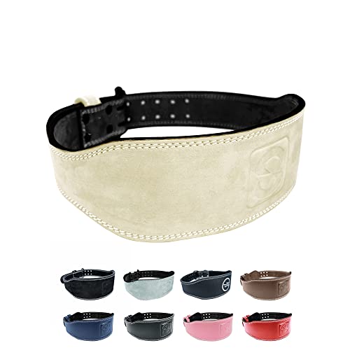 Weight-lifting Belt Gewichthebergürtel Kraftraining | Gym Gürtel Gewichtheben Powerlifting Belt für Kraftsport wie Deadlift, Kniebeugen und Body-Building | Fitness-Gürtel mit Polster, Beige-Nubuck L von SINOVATI