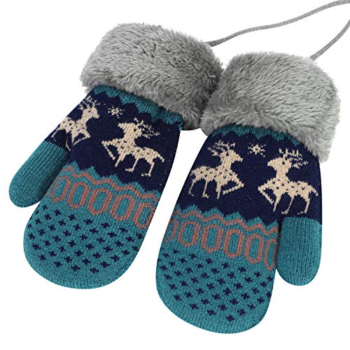 SIQITECH Fäustlinge Kinder Winter Fausthandschuhe Plüsch Warm Strickhandschuhe mit Schnur Laufhandschuhe Cartoon Niedlich Winterhandschuhe Gestrickte Dicke Halshandschuhe für Mädchen Jungen von SIQITECH