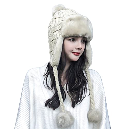 SIQITECH Fliegermütze Damen Winter Trappermütze Ohrenklappen Gestrickt Mütze Winddicht Pilotenmütze Verdickt Winterhut Kunstpelz Warm Strickmütze mit Bommel Fliegermütze für Laufen Snowboard Fahrrad SIQITECH Fliegermütze Damen Winter Trappermütze Ohrenklappen Gestrickt Mütze Winddicht Pilotenmütze Verdickt Winterhut Kunstpelz Warm Strickmütze mit Bommel Fliegermütze für Laufen Snowboard Fahrrad von SIQITECH