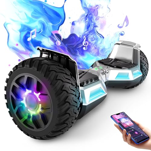 8,5 Zoll All-Terrain Hoverboard, mit Bluetooth und LED-Licht, starker Doppelmotor, geeignet für Erwachsene und Kinder, Silber 8,5 Zoll All-Terrain Hoverboard, mit Bluetooth und LED-Licht, starker Doppelmotor, geeignet für Erwachsene und Kinder, Silber von SISIGAD