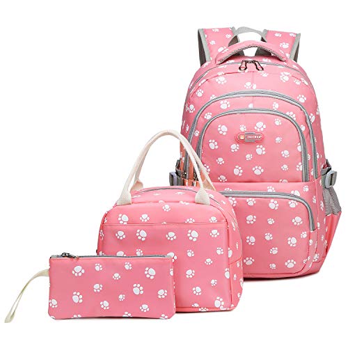 SIVENKE Mädchen-Rucksäcke für die Mittelschule, leichte Büchertasche, wasserabweisend, Schultasche mit isoliertem Lunch-Pack und Federmäppchen-Set, rose von SIVENKE