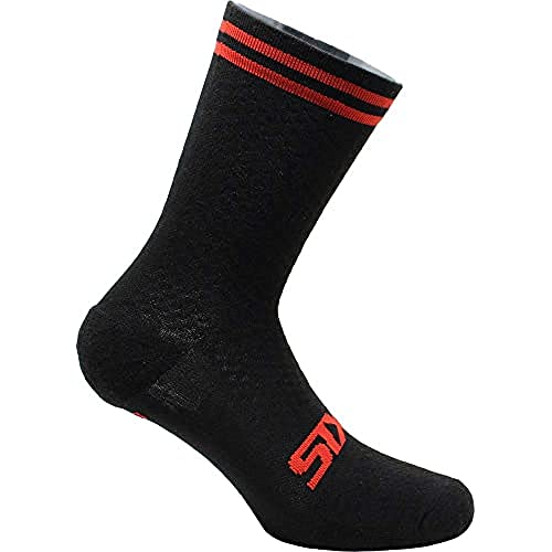 SIX2 Merinos Socks, Unisex, Erwachsene, schwarz/rot gestreift, III von SIXS