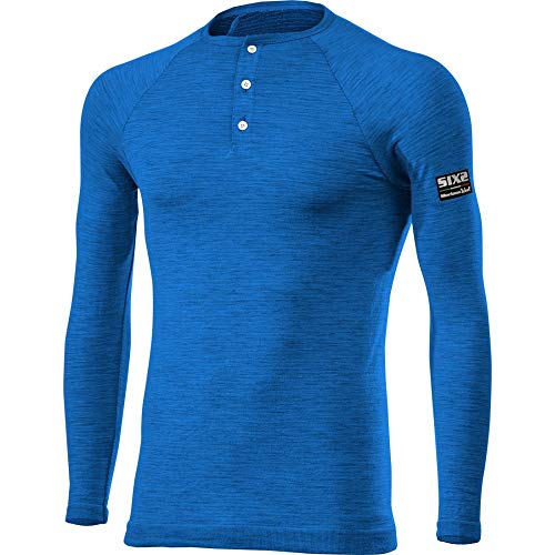 SIX2 Wool Blue T-Shirt ml Serafino Merinos S/M Unisex Erwachsene von SIXS