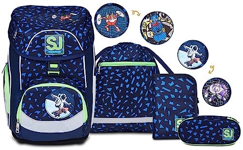 SJ Schulranzen set 4-teilig Ergonomischer Schulrucksack, Ultraleichte Schultasche, 22 LT, ab 1. Klasse mit Mäppchen und Turnbeutel, Kinder Grundschule Mädchen Junge, blau/grün SJ Schulranzen set 4-teilig Ergonomischer Schulrucksack, Ultraleichte Schultasche, 22 LT, ab 1. Klasse mit Mäppchen und Turnbeutel, Kinder Grundschule Mädchen Junge, blau/grün von SJ GANG STYLE JAM GANG