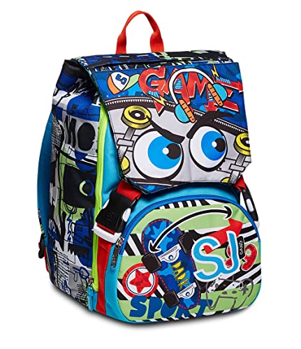 Sj Gang Faces Ausziehbarer Rucksack, Blau, Schule & Freizeit, 41x27x16 cm aperto von SJ GANG STYLE JAM GANG