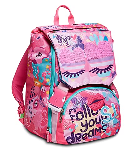 SJ Rucksack, Schulranzen für Grundschule, ab 1. Klasse, Erweiterbarer Schulranzen, Extra Volumen; Geräumige Schultasche für Mädchen und Jungen, rosa/Muster, mit Flip-System SJ Rucksack, Schulranzen für Grundschule, ab 1. Klasse, Erweiterbarer Schulranzen, Extra Volumen; Geräumige Schultasche für Mädchen und Jungen, rosa/Muster, mit Flip-System von SJ GANG STYLE JAM GANG