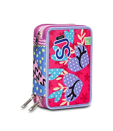 SJ Gang Federmäppchen, Mäppchen, mehrfarbig, Federtasche für Schreibwaren, Etui mit Stiften, Kugelschreiber, & mehr, 3 Fächer, Mädchen & Jungen, Schule - Grundschule, XXL, rosa/violett von SJ Gang