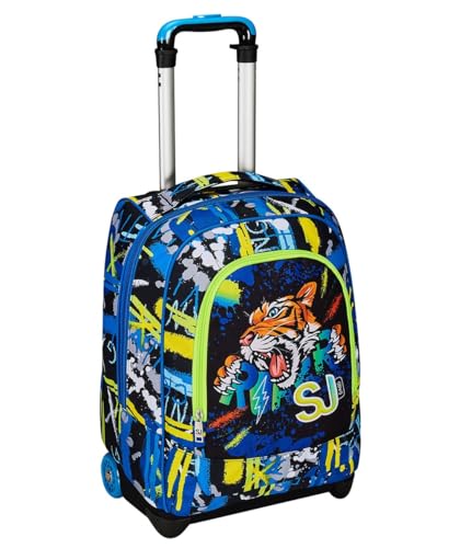 Sj Gang Big Trolley Welpen, Blau, Rucksack mit Cross-Over-System, 2 in 1, doppelter Verwendungszweck, Rucksack und Trolley, Grundschule, Kinder, blau, Taglia Unica, schulisch von SJ Gang