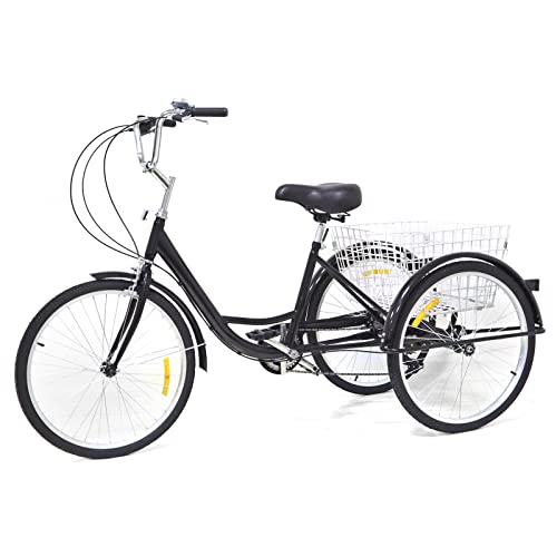 SJFGC 24-Zoll-Dreirad für Erwachsene mit Einkaufskorb, 8-Gang-Lastendreirad für Erwachsene und Senioren, 3-Räder-Cruiser-Fahrrad für Outdoor-Sport von SJFGC
