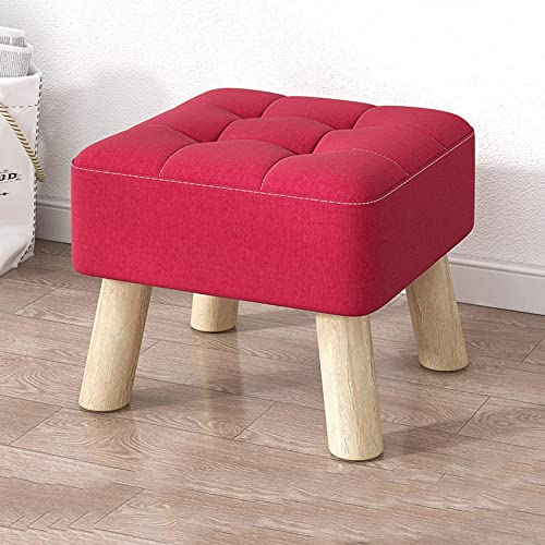 SJFJJKD Ottoman-Fußhocker aus rotem Leinen mit Holzbeinen, stilvolle Fußstütze für Wohnzimmer oder Schlafzimmer, 30 x 30 x 34 cm Friendship Years von SJFJJKD