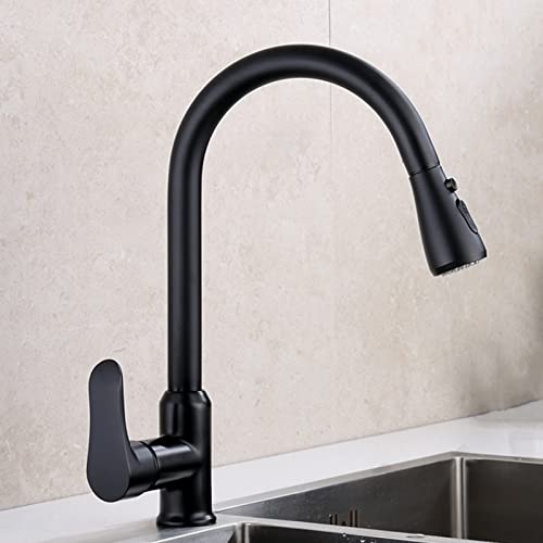 SJFJJKD Pull Out Kiten Black, Kiten Sink 2 Arten von Wasserauslassmodi, Kiten s 360-Grad-Drehgelenk, Single Hole Hot and Cold Water Pull Down Kiten Friendship Years von SJFJJKD