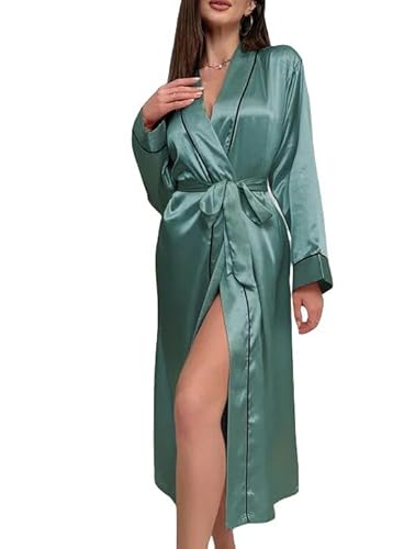 Bademantel Frauenpyjama Langer Robe Sommer Dünne Robe Einfache Heimkleidung Frauen -Strickjacke Bademantel-Grün-M von SJFYB