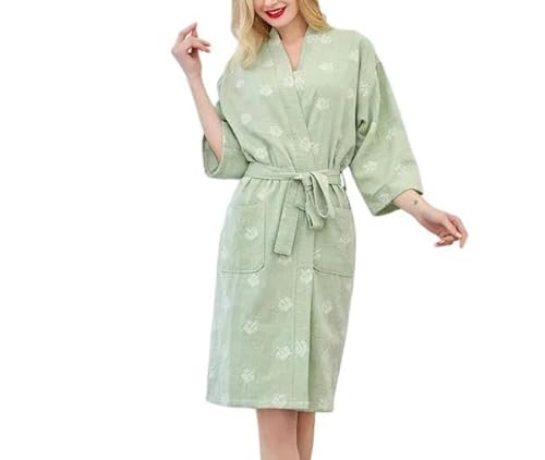 Bademantel Sommer Reines Baumwollbademantel Bademantel Frauenpyjamas Doppelstoffpyjama Frauen Heimatbademantel-Grün-XL von SJFYB