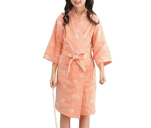 Bademantel Sommer Reines Baumwollbademantel Bademantel Frauenpyjamas Doppelstoffpyjama Frauen Heimatbademantel-orangefarbenes Mädchen-L von SJFYB