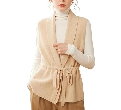 SJFYB Ärmellose Strickweste für Damen Frauenweste Langer Mantel Feste Farbe Ärmellose Strickjacke Losen Wintermantel-Beige-S (50 kg) von SJFYB