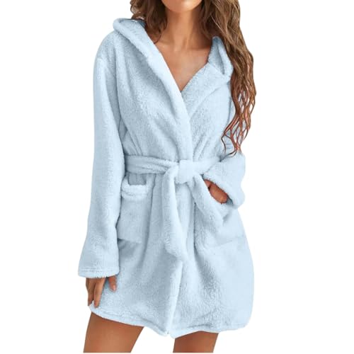 SJFYB Bademantel Frauen Bademantel Winter Flauschiger Pyjamas Damen Mit Kapuze Mit Hetschern-Blau-XL von SJFYB