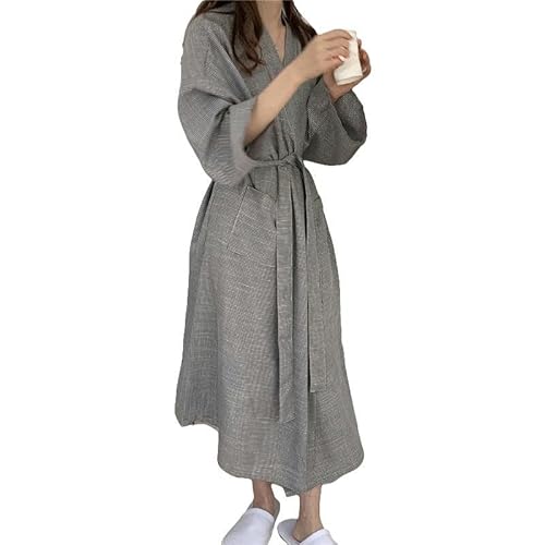 SJFYB Bademantel Plaid Bademantel Frauen Langärmelige Hauskleidung Langer Strickgürtel Feste Farbpyjama Ladies Robe-Schwarz-Eine Größe von SJFYB