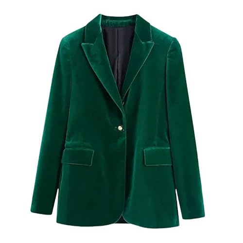 SJFYB Damenblazer Elegante Frauen-Blazer-Büro-Kleidung Button-Down Long Sleeves Taschen Vintage Green-Dunkelgrün-S von SJFYB