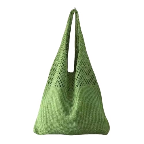 SJFYB Einkaufstasche Feste Farbgestrickte Einkaufstasche Frauen Einkaufstasche Vintage Hollow Tote Bag Stickbeutel Weiche Tasche-Grün-Personalisierter Name von SJFYB