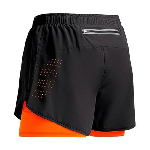 SJFYB Komfortable Sportshorts Männer Sportswear Double Deck Training Kurzpant-Fluoreszierorange-L von SJFYB