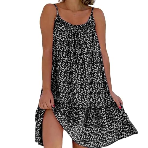 SJFYB Strandrock Damen Beach Kleid Kleid Großer Saum Floraldruck Ärmellose Hängende Kleid-Schwarz-3xl von SJFYB