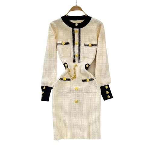 SJFYB Strickkleid Damen Runder Nackenknopf Pocket Bodycon Dress Office Damen Elegantes Kleid-Beige-Eine Größe SJFYB Strickkleid Damen Runder Nackenknopf Pocket Bodycon Dress Office Damen Elegantes Kleid-Beige-Eine Größe von SJFYB