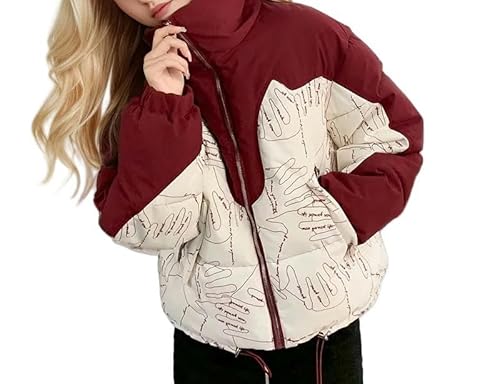 SJFYB Warme Damenjacke Winter Warmer Loser Straßenkragen Jacke Spleißen Baumwollmantel-Rot MF25716-L (57,5-67,5 kg) von SJFYB