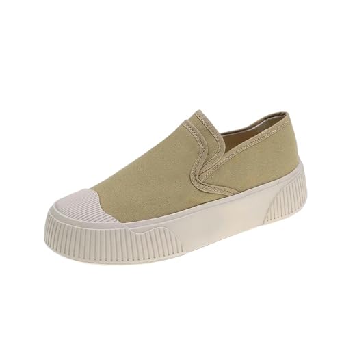 Segeltuchschuhe für Damen Freizeitschuhe Aus Canvas Mit Dicker Sohle Für Damen-Khaki-36 von SJFYB