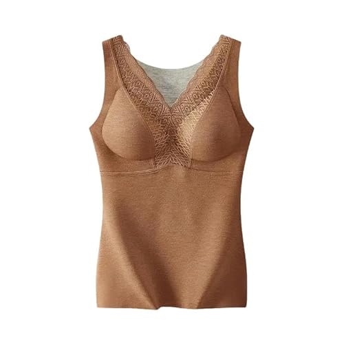 Thermo-Shaping-Weste-Unterwäsche für Damen Warme Weste Der Frauen Mit Brustpolster Top Herbst Und Winter Bequemer Spitze BH-Khaki-M (40-50 kg) von SJFYB