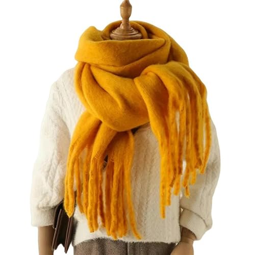 Winterschal für Damen Damens Feste Farbe Quasten Warmer Schal Dicker Schal Weicher Herbst Und Winterhals-WT77-12-240cmx38cm von SJFYB