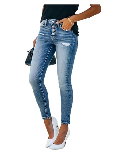 Women's Jeans Frauen Hohe Taille Skinny Jeans Sexy Hohe Strecke Slim Jeans Mode Lässige Kleine Füße Hosen Weiblicher Straßenbleistift Jeanshose Hose-Blau-S von SJFYB