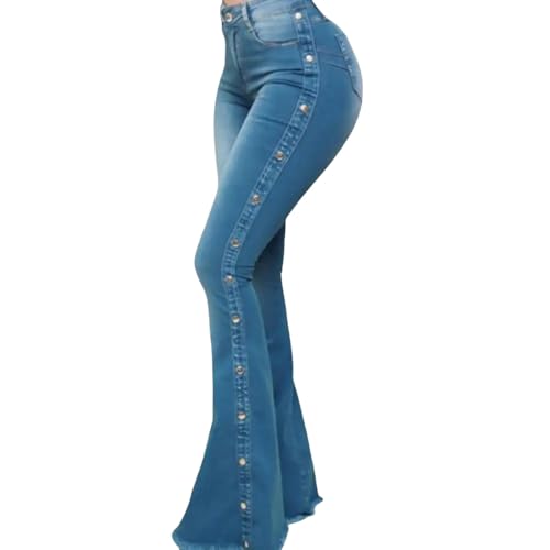 Women's Jeans Frauen Mit Mittlerer Strecke Flare Jeans Weitbein Hip Lift Casual Skinny Flare Taschenhosen-Blau-4xl von SJFYB