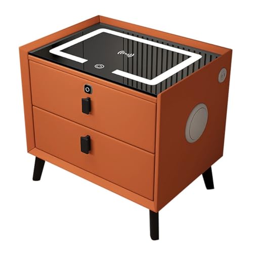 Beistelltisch Schlafzimmer mit Ladestation und Fingerabdrucksperre, Nachttisch mit 3-farbigen LED-Leuchten, moderner Beistelltisch, Schlafzimmermöbel, Beistelltisch (Farbe: Orange, Größe: 50 x 40 x von SJHDHDA