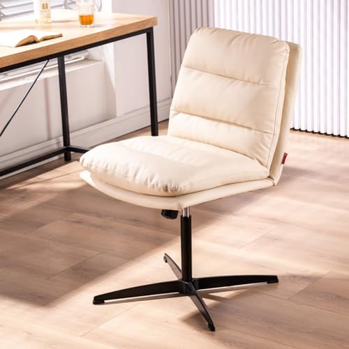 Höhenverstellbarer Weitsitz -Computer -Task -Stuhl mit Criss Cross Stuhl Bein Design Armless Office Desk Stuhl für Schwenkanfänger Stoff Home Chair (Beige/Schwarz) Learned extensively von SJHDHDA