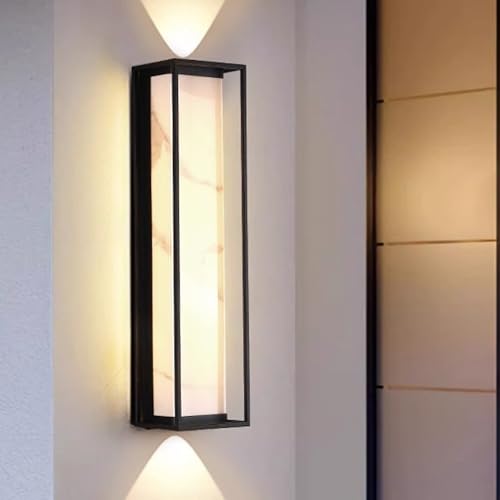 Moderne LED-Außenwandleuchte, Marmor-Textur, Wandleuchten aus Acryl, lange lineare Wandbeleuchtung mit Projektor, Beleuchtung oben und unten, Wandleuchten für vordere und hintere Tür von SJHDHDA