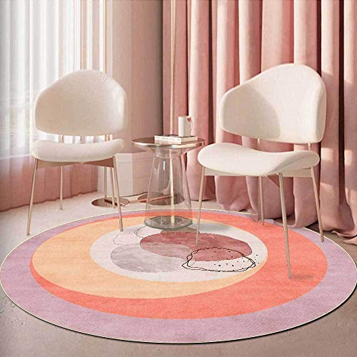 Runder, maschinenwaschbarer Wohnzimmerteppich ø 60 cm für Schlafzimmer, Küche und Büro, kurzfloriger, rutschfester Teppich, fällt nicht leicht ab, moderner Teppich, geometrisch, Orange/Violett von SJHDHDA