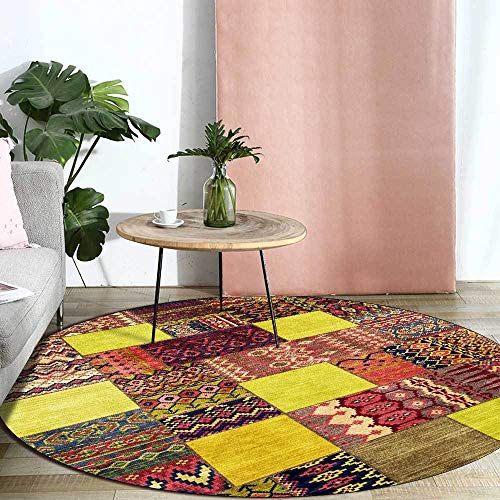 Runder weicher Teppich für Schlafzimmer, Wohnzimmer, ø 200 cm, für Büro und Esszimmer, große Innendekoration, rutschfeste Teppiche, ethnischer Stil, geometrische Patchwork-Farbe Learned extensively von SJHDHDA