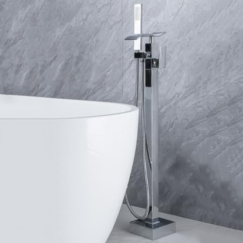 SJHDHDA Badewannenarmatur, freistehende Badewannenarmatur aus Messing, verchromt, multifunktionaler Wasserfall, drehbarer Wasserhahn, Badewannenarmatur mit Dusche, B Learned extensively von SJHDHDA