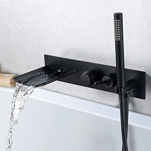 SJHDHDA Duschmischbatterien zur Wandmontage, schwarz, an der Wand montierte Badewannenarmaturen, Wasserfallauslauf, Schwarze Badewannenarmaturen mit Duschaufsatz, Einhebel Learned extensively von SJHDHDA