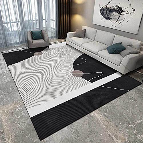 SJHDHDA Flächenteppich Küchenteppich für Flur Schlafzimmer Wohnzimmer, rutschfest, waschbar, modernes schwarz-weiß-graues Linienspleißen, 120 x 160 cm Learned extensively von SJHDHDA