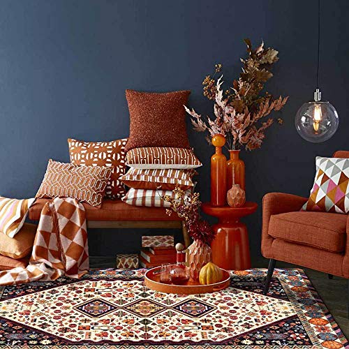 SJHDHDA Kurzflor Teppiche für Schlafzimmer, Wohnzimmer, Büro, Heimdekoration, rutschfest, pflegeleicht, ethnisches geometrisches Muster, Orange Rot, 150 x 200 cm Learned extensively von SJHDHDA