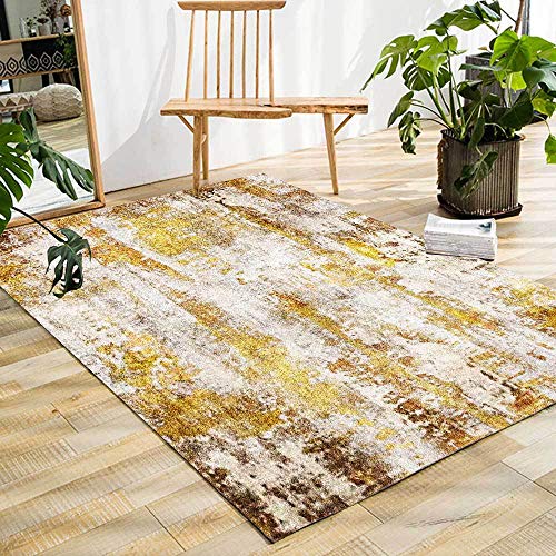 SJHDHDA Maschinenwaschbarer Teppich für Küche, Esszimmer, Schlafzimmer und Wohnzimmer, mit niedrigem Flor, Retro-Abstrakt, Tintengelb, 60 x 120 cm Learned extensively von SJHDHDA