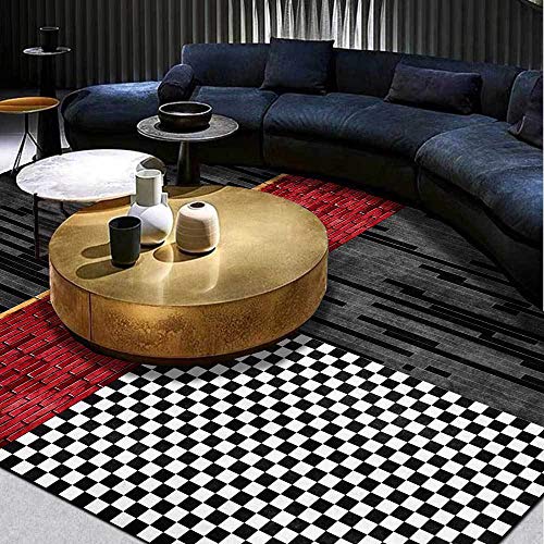 SJHDHDA Maschinenwaschbarer Teppich für Küche, Esszimmer, Schlafzimmer und Wohnzimmer, mit niedrigem Flor, modernes geometrisches Patchwork, Schwarz und Rot, 60 x 120 cm Learned extensively von SJHDHDA