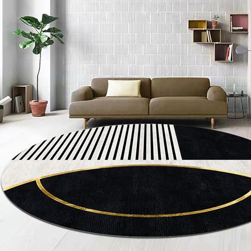 SJHDHDA Runder Innenteppich ø 140 cm Schlafzimmer Wohnzimmer Esszimmer Küche Kurzflor Design rutschfest Waschbar Pflegeleicht Teppich Moderne Streifen Schwarze Und Graue Nähte Learned extensively von SJHDHDA