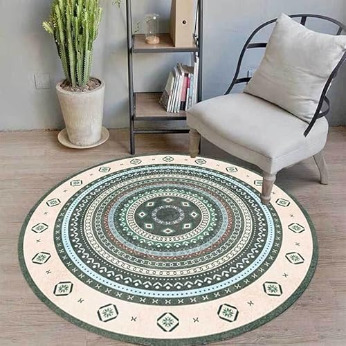 SJHDHDA Runder Kurzflor Schlafzimmer ø 130 cm Wohnzimmer Büro Wohnkultur rutschfeste Teppiche Pflegeleicht Retro Teppich Kreis Geometrisch Grün Learned extensively von SJHDHDA