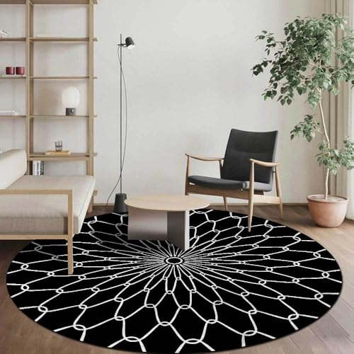 SJHDHDA Runder Kurzflor Teppich Schlafzimmer ø 130 cm Wohnzimmer Büro Wohnkultur Rutschfester Teppich Pflegeleicht Moderner Teppich Florale Linien Schwarz Learned extensively von SJHDHDA